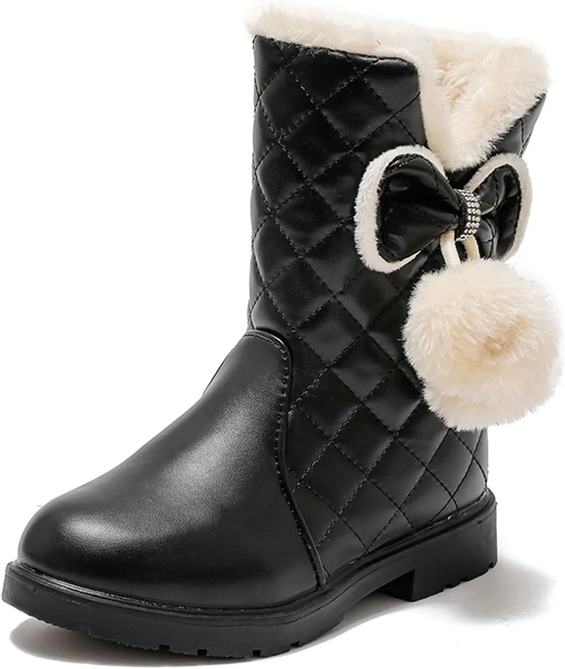 Girls Winter Warm Shoes Mid Calf Snow Boots Faux Fur Lined Warm Booties Non Slip Walking Shoes Little Kids/Big Kids