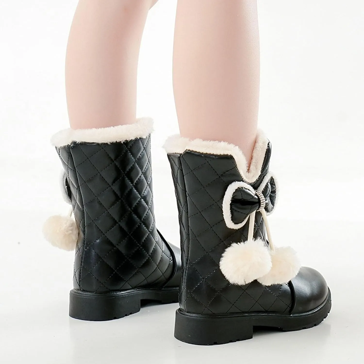 Girls Winter Warm Shoes Mid Calf Snow Boots Faux Fur Lined Warm Booties Non Slip Walking Shoes Little Kids/Big Kids