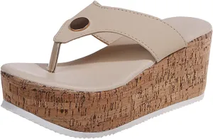 GUNIYIFS Womens platform Beach Slippers Wedge Heel Shoes Slip on Cork Sandals Summer High Heeled for Women Sandals Flip Flops