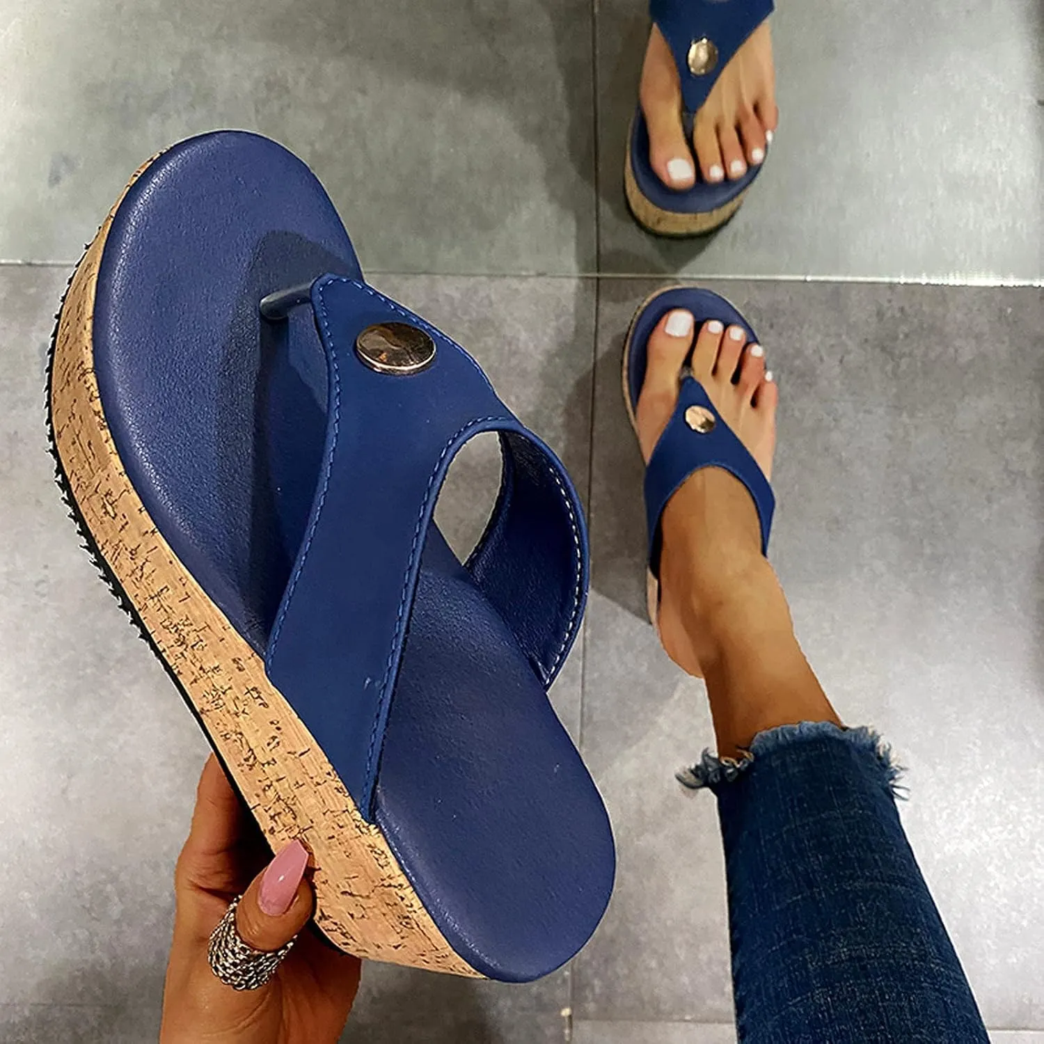 GUNIYIFS Womens platform Beach Slippers Wedge Heel Shoes Slip on Cork Sandals Summer High Heeled for Women Sandals Flip Flops