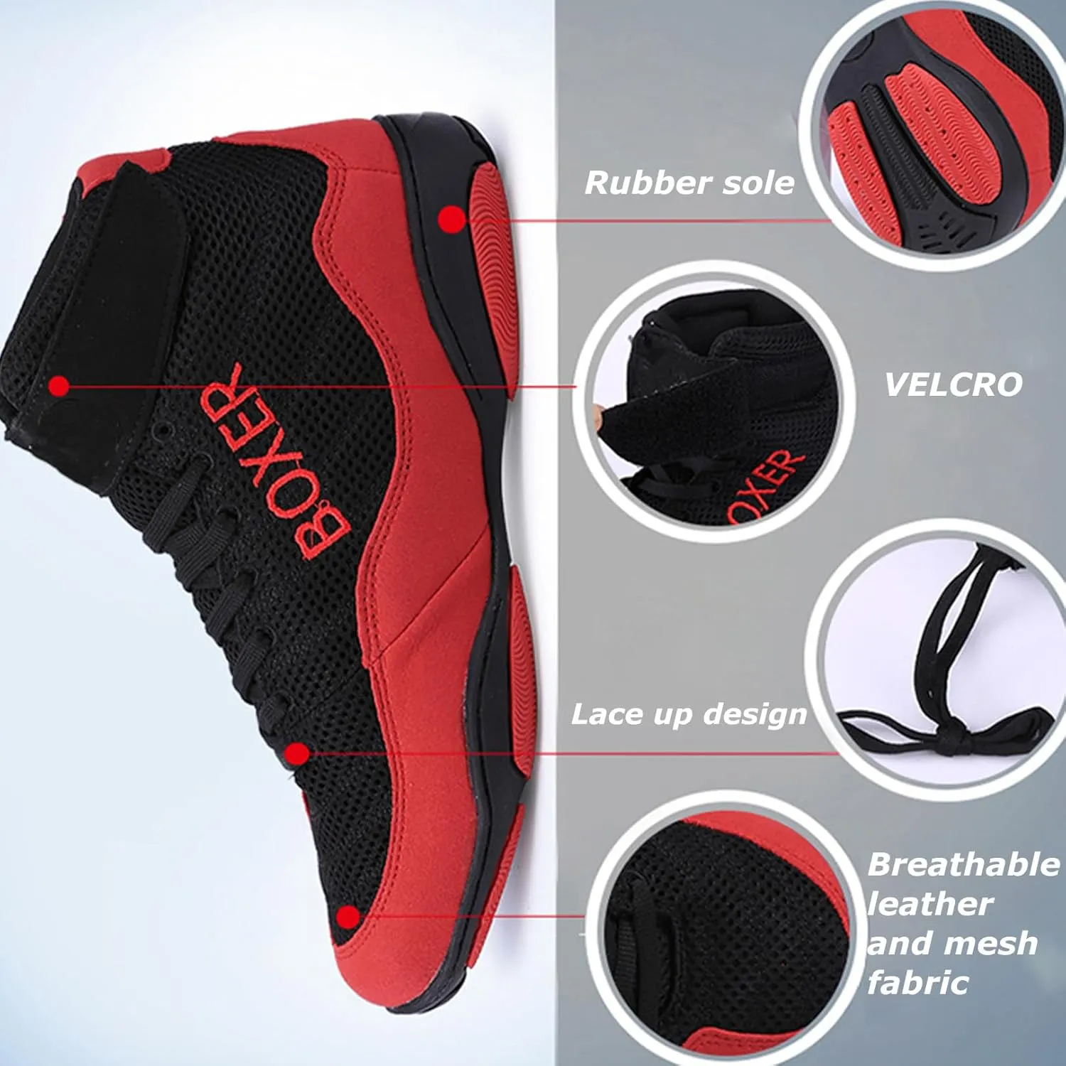Kervaky Men's Wrestling Shoes Professional Boxing Shoes Fitness Shoes Training Shoes Lightweight and Breathable Weightlifting Shoes