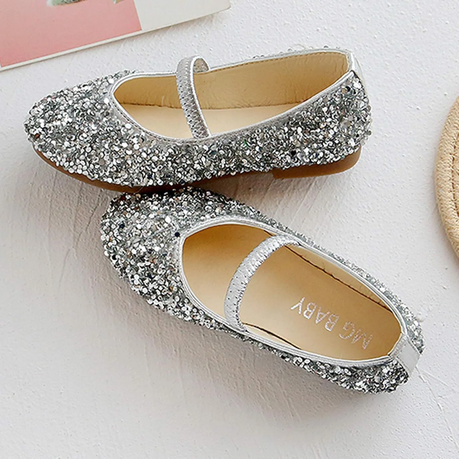 Kids Baby Princess Glitter Shoes Children Girls Dance Leather Shoes Sequined Soft Bottom Wedding Dress Flat Shoes