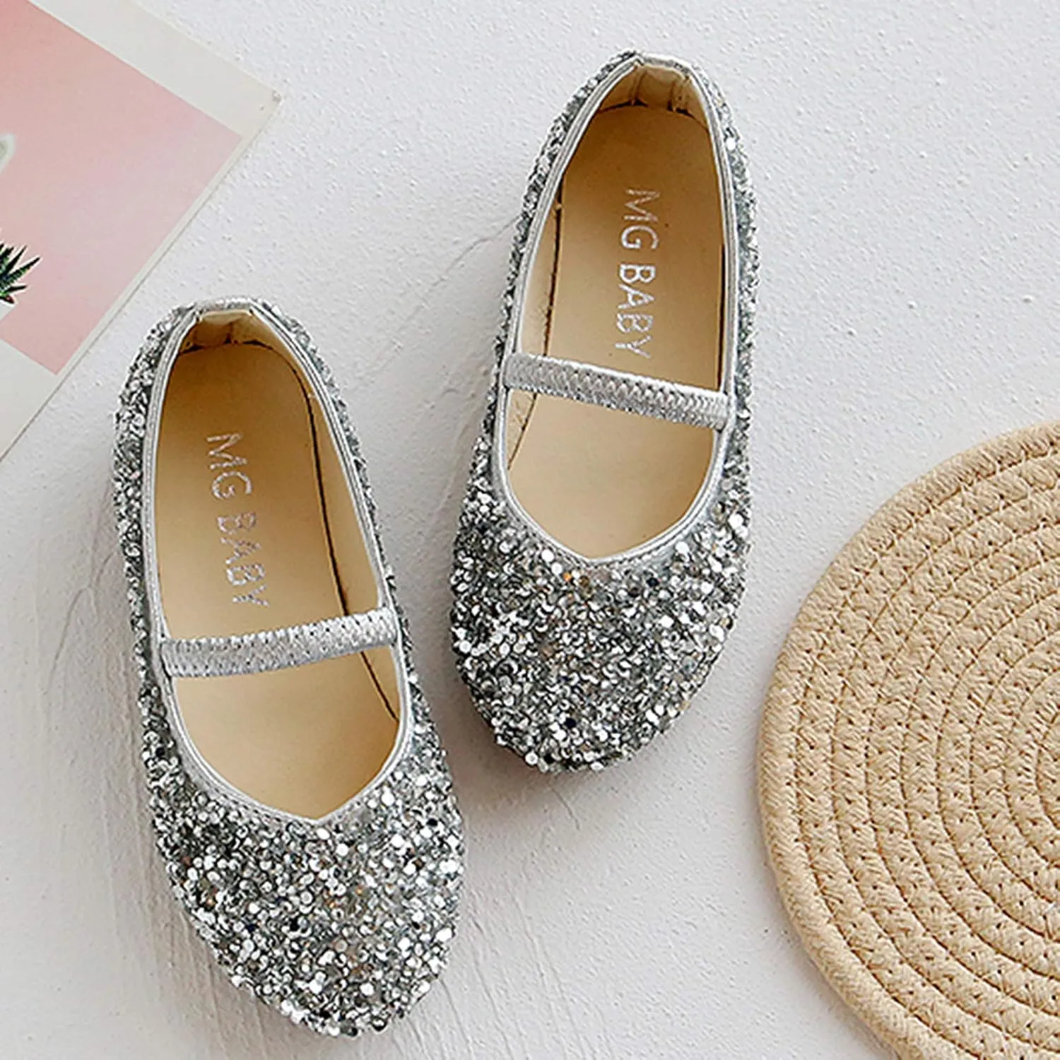 Kids Baby Princess Glitter Shoes Children Girls Dance Leather Shoes Sequined Soft Bottom Wedding Dress Flat Shoes