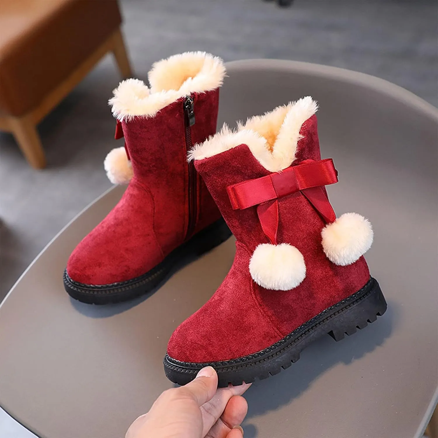 Kids Snow Boots for Boys Girls Puffy Faux Fur Lined Boots Fashion Boots Kids Ankle Booties Indoor Outdoor Boots
