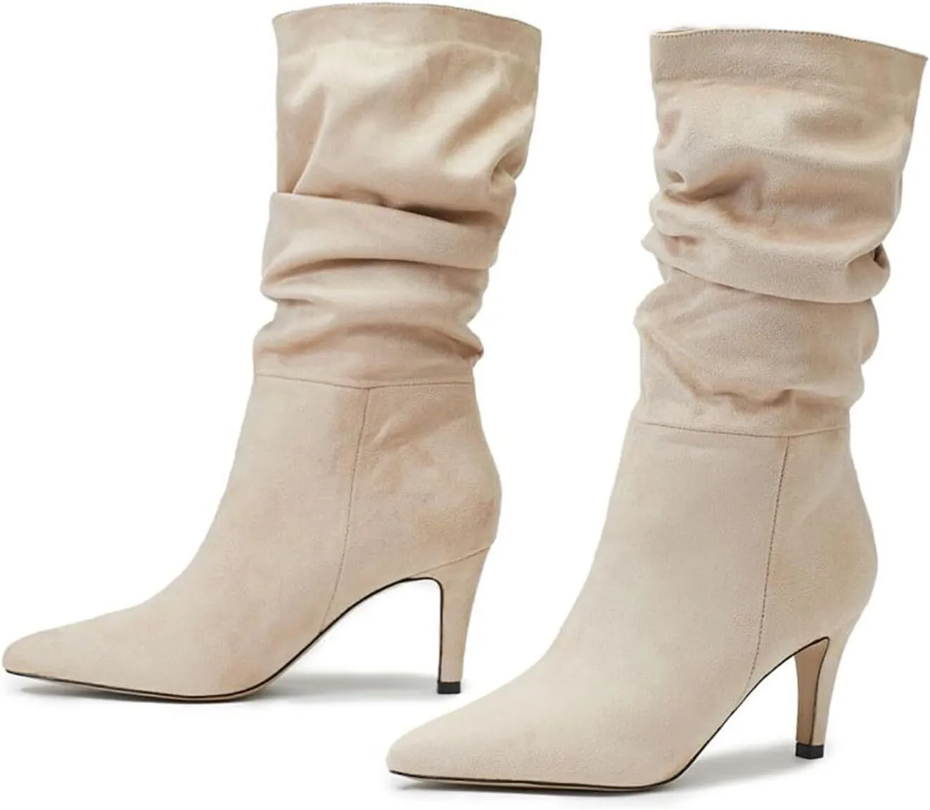 Knee High Boots for Women Mid Calf Boots Kitten Heel Boots Comfortable Riding Boots Side Zipper Fall Boots with Buckle