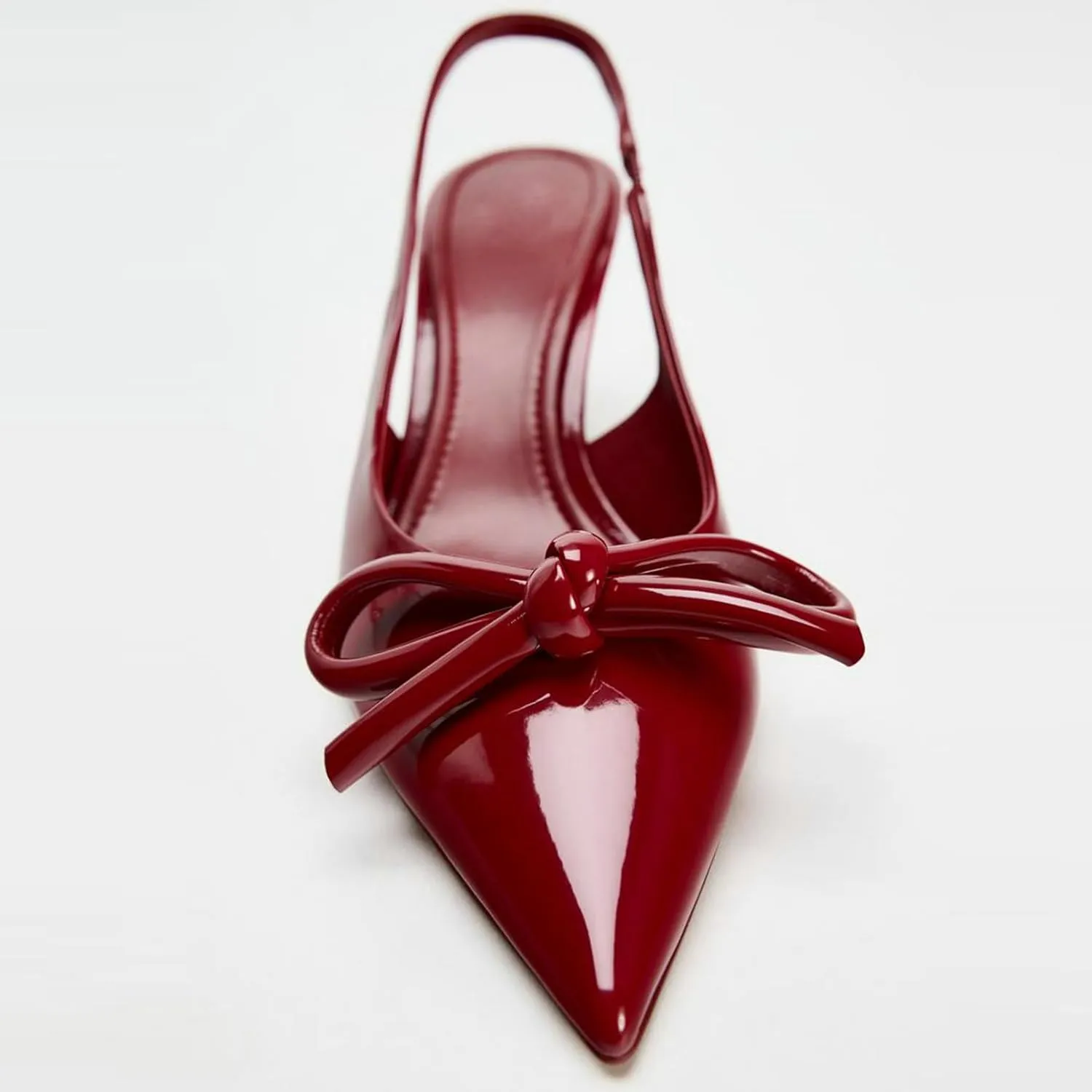 KysBloes Low Kitten Heels for Women Bow Slingback Heels Pointed Toe Patent Leather Pumps 2 Inch Heels Dress Shoes