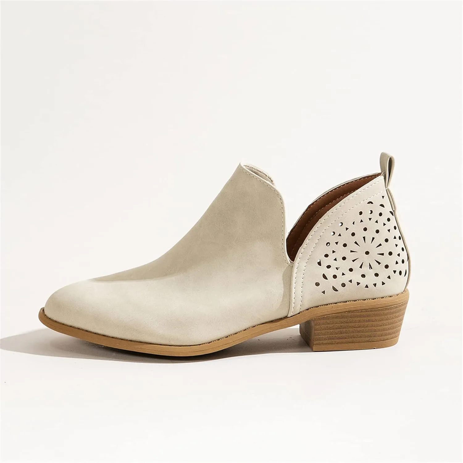 Lausiuoe Boots For Women Ankle Booties Low Heel Cutout Block Stacked Chunky Heel Casual Dressy Slip on Fashion Booties