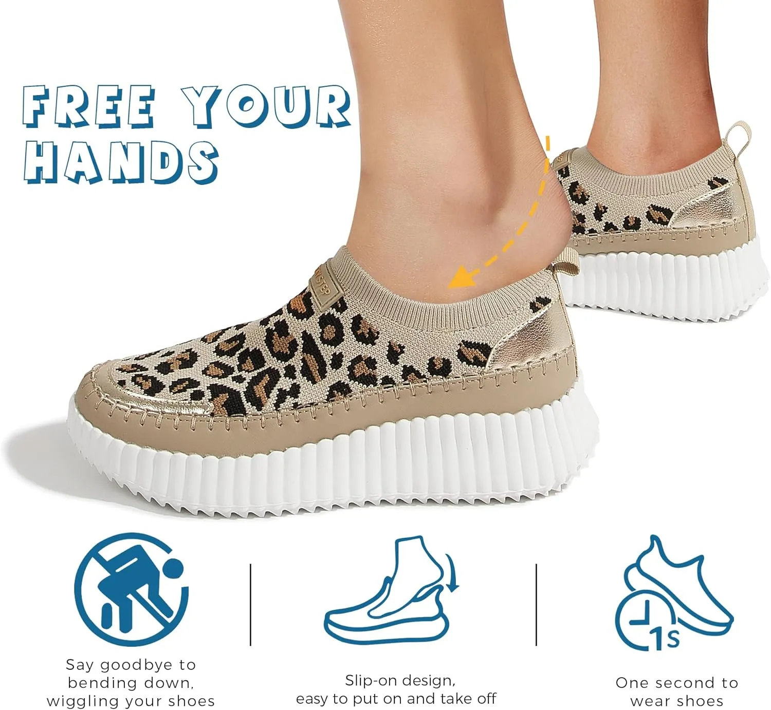 LUCKY STEP Platform Sneakers for Women Slip on Knit Chunky Fashion Casual Retro Braided Tennis Lightweight Walking Shoes