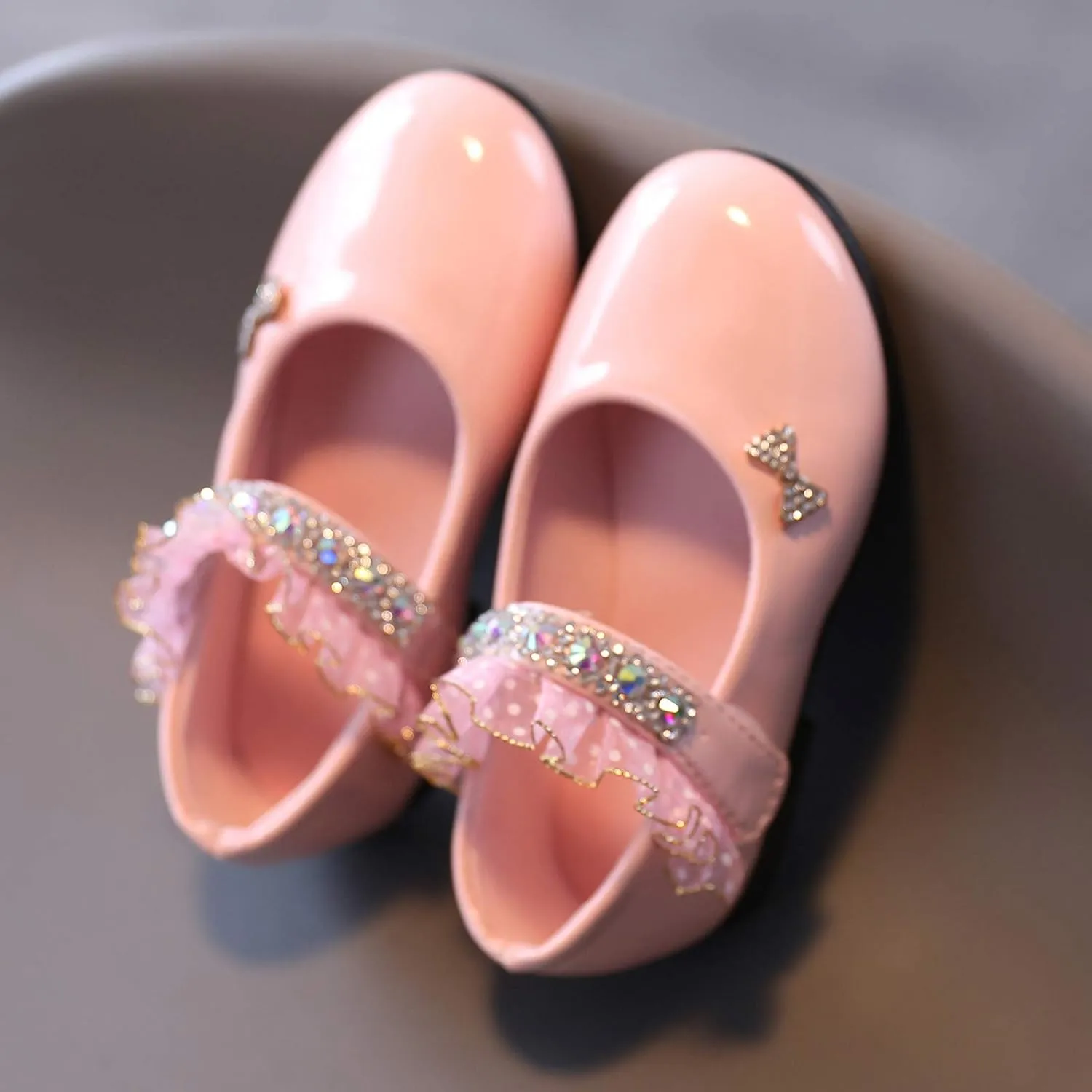 Mary Jane Flats for Girls Toddler Girls Glitter Dress Wedding Ballet Shoes Patent Leather Shoes for Kids