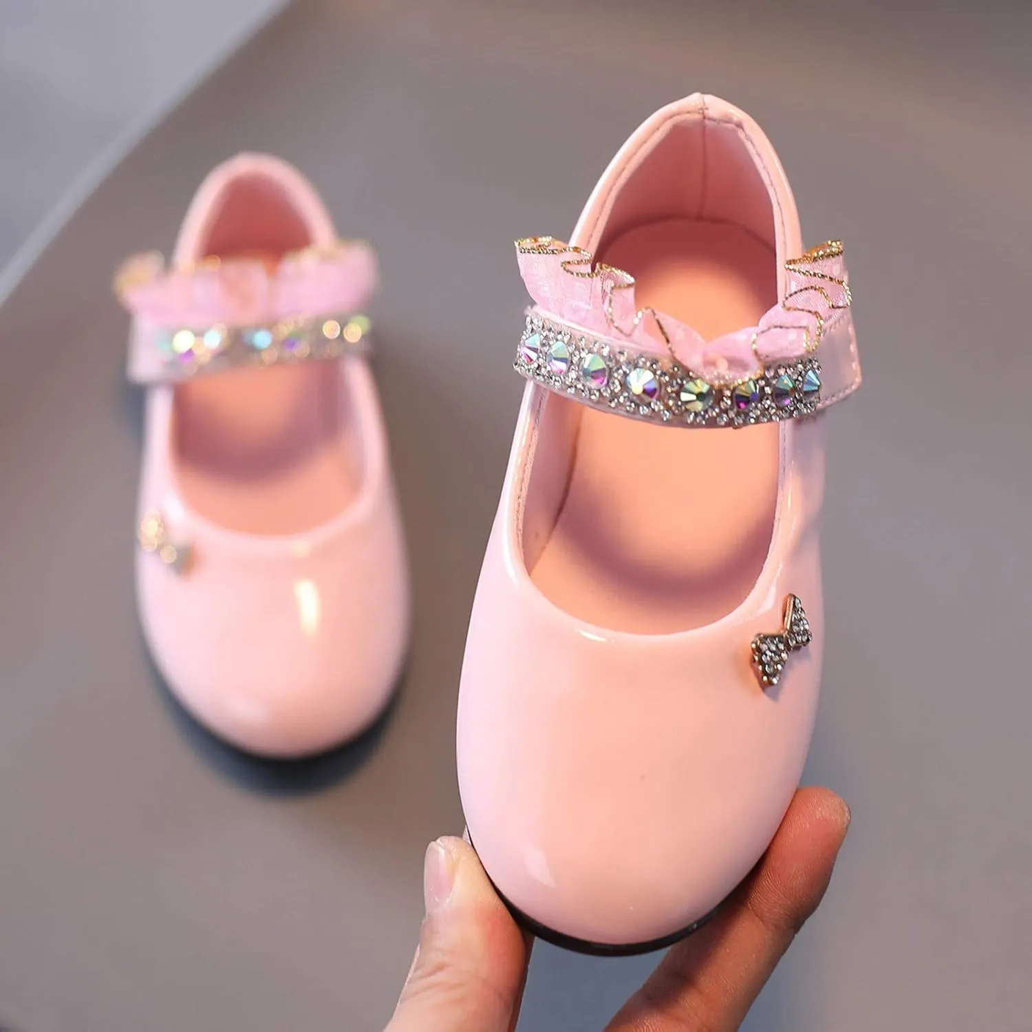 Mary Jane Flats for Girls Toddler Girls Glitter Dress Wedding Ballet Shoes Patent Leather Shoes for Kids