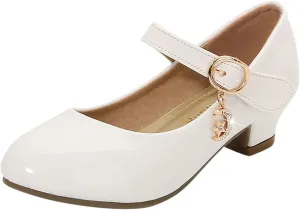 Mary Jane Shoes for Girls Low Heel Dress Shoes Flower Kids School Shoes Patent Leather Shoes for Wedding Party