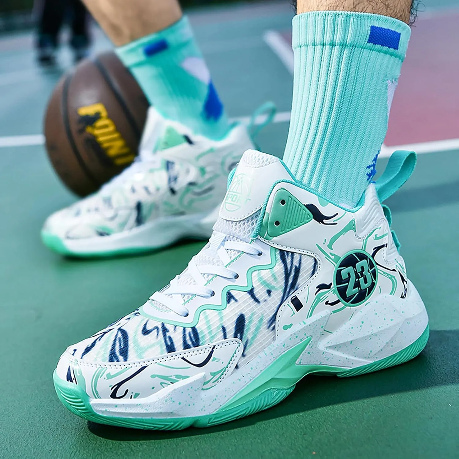 Men's Basketball Shoes No-Slip Breathable Outdoor Shoes for Women Fashion Graffiti Training Shoes