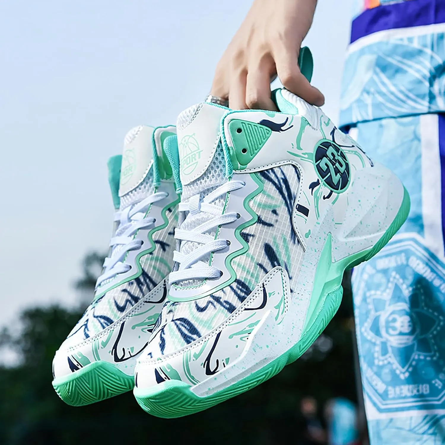 Men's Basketball Shoes No-Slip Breathable Outdoor Shoes for Women Fashion Graffiti Training Shoes