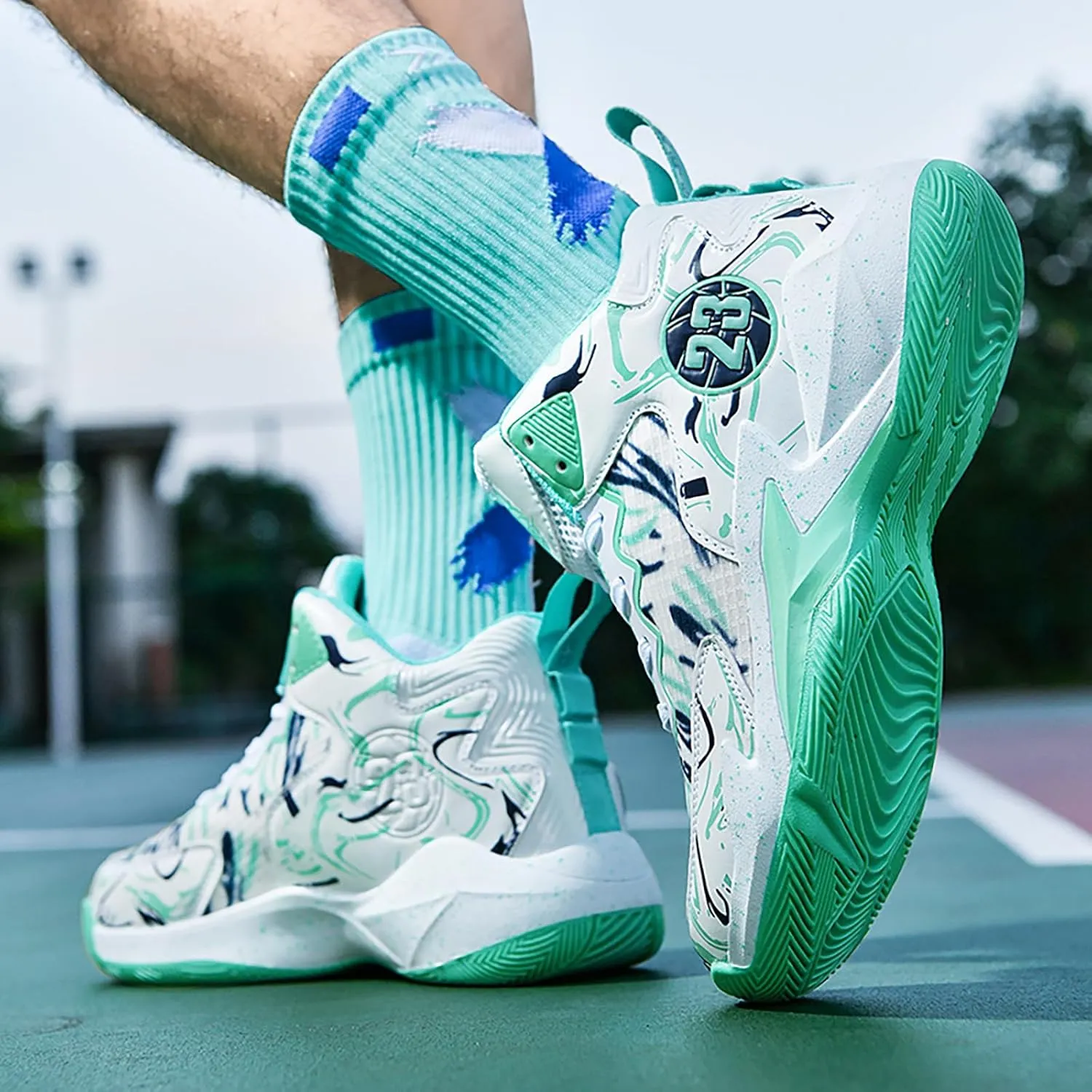 Men's Basketball Shoes No-Slip Breathable Outdoor Shoes for Women Fashion Graffiti Training Shoes