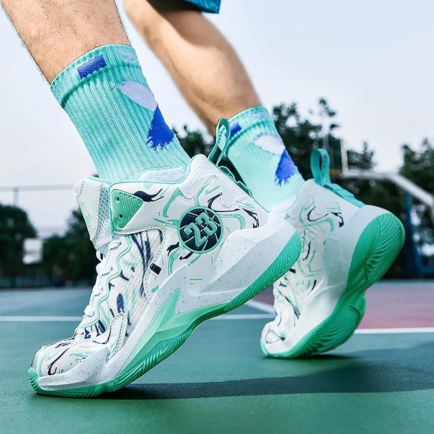 Men's Basketball Shoes No-Slip Breathable Outdoor Shoes for Women Fashion Graffiti Training Shoes