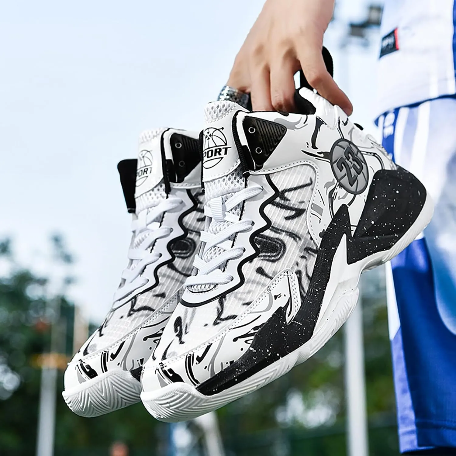 Men's Basketball Shoes No-Slip Breathable Outdoor Shoes for Women Fashion Graffiti Training Shoes