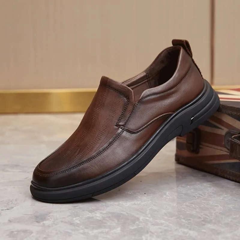 Men's Breathable Genuine Leather Brogue Oxfords Mens Business Casual Loafers Formal Oxford Slip On Dress Shoes