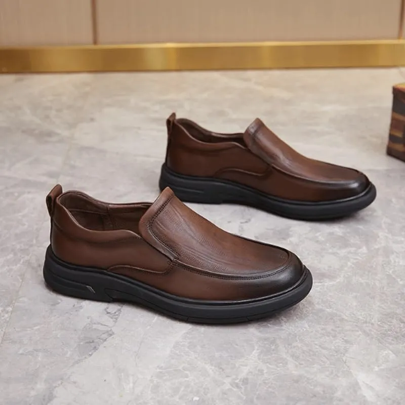 Men's Breathable Genuine Leather Brogue Oxfords Mens Business Casual Loafers Formal Oxford Slip On Dress Shoes
