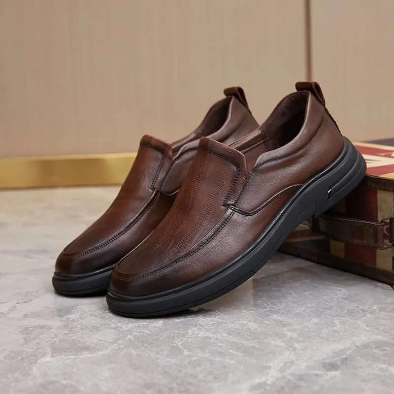 Men's Breathable Genuine Leather Brogue Oxfords Mens Business Casual Loafers Formal Oxford Slip On Dress Shoes