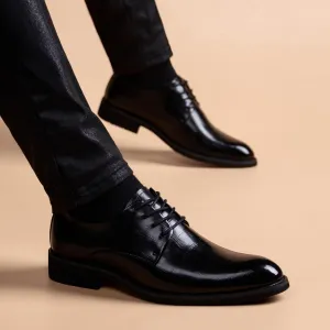 Men's Breathable Leather Brogue Oxfords - Classic Wingtip Derby Slip-On Shoes for Formal Business Wear