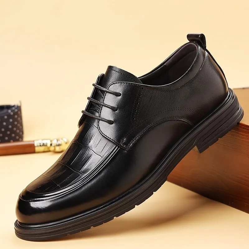 Men's Breathable Leather Wingtip Brogue Oxfords Classic Round Toe Shiny Checkered Comfortable Dress Loafers for Men