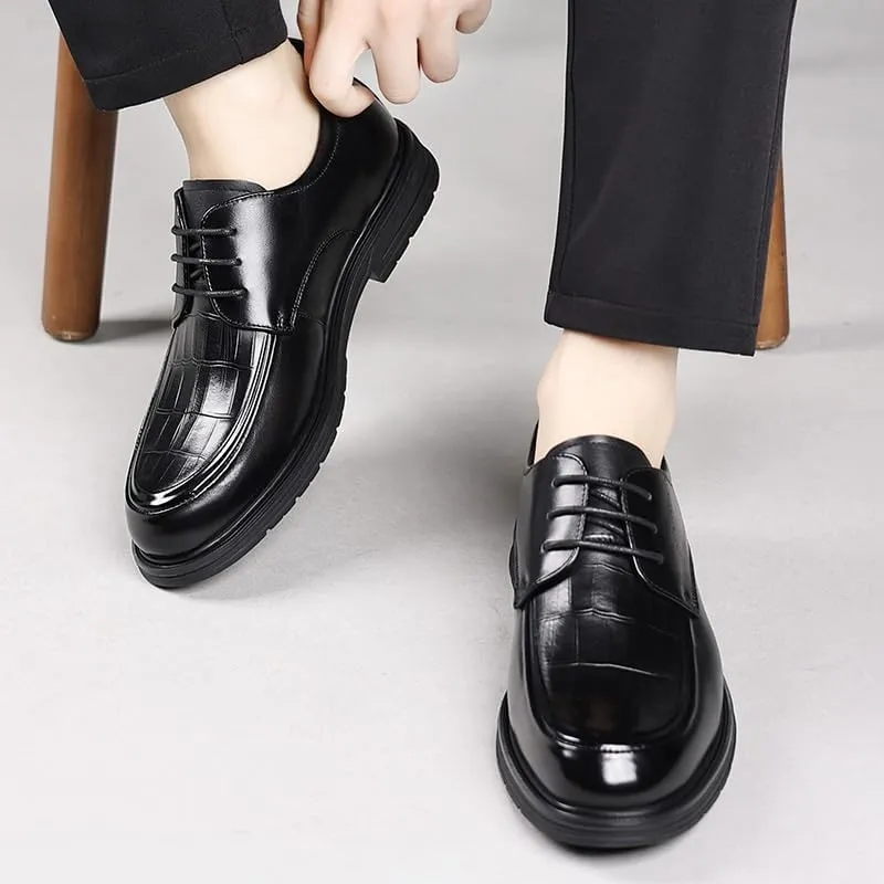 Men's Breathable Leather Wingtip Brogue Oxfords Classic Round Toe Shiny Checkered Comfortable Dress Loafers for Men