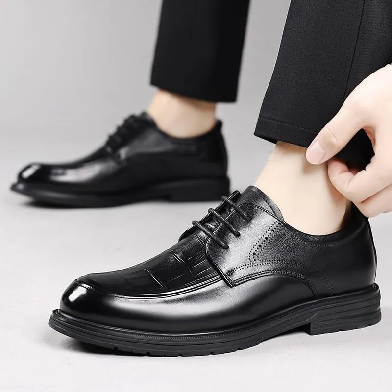 Men's Breathable Leather Wingtip Brogue Oxfords Classic Round Toe Shiny Checkered Comfortable Dress Loafers for Men