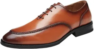 Men's Breathable Leather Wingtip Brogue Oxfords Classic Round Toe Shiny Checkered Comfortable Dress Loafers
