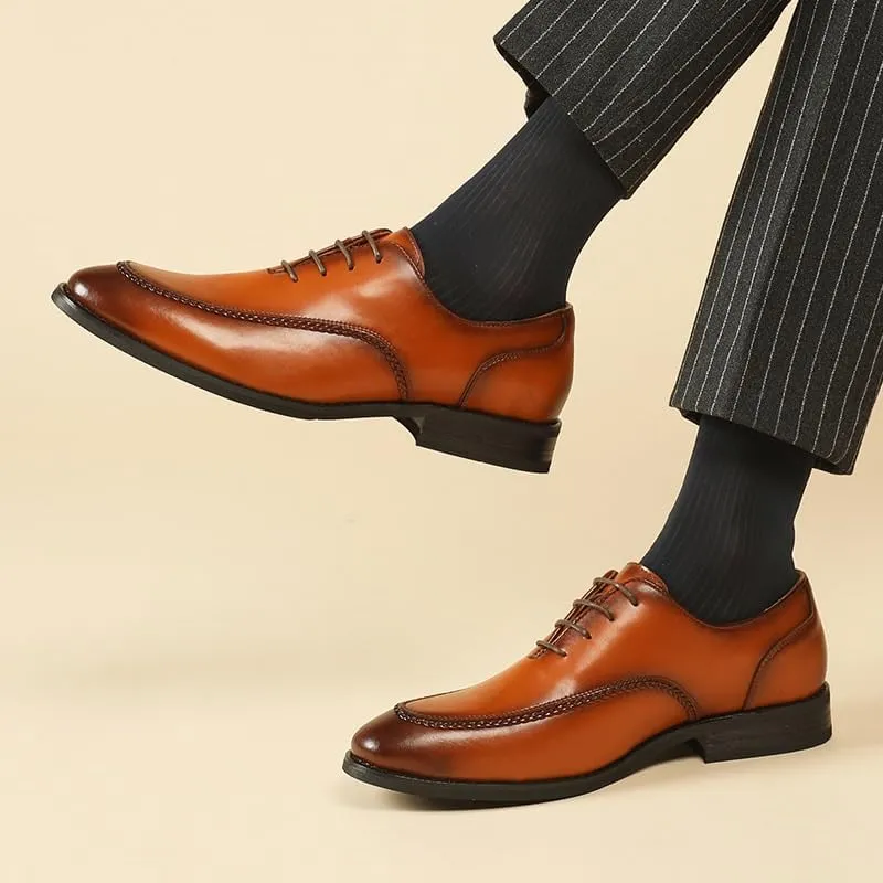 Men's Breathable Leather Wingtip Brogue Oxfords Classic Round Toe Shiny Checkered Comfortable Dress Loafers