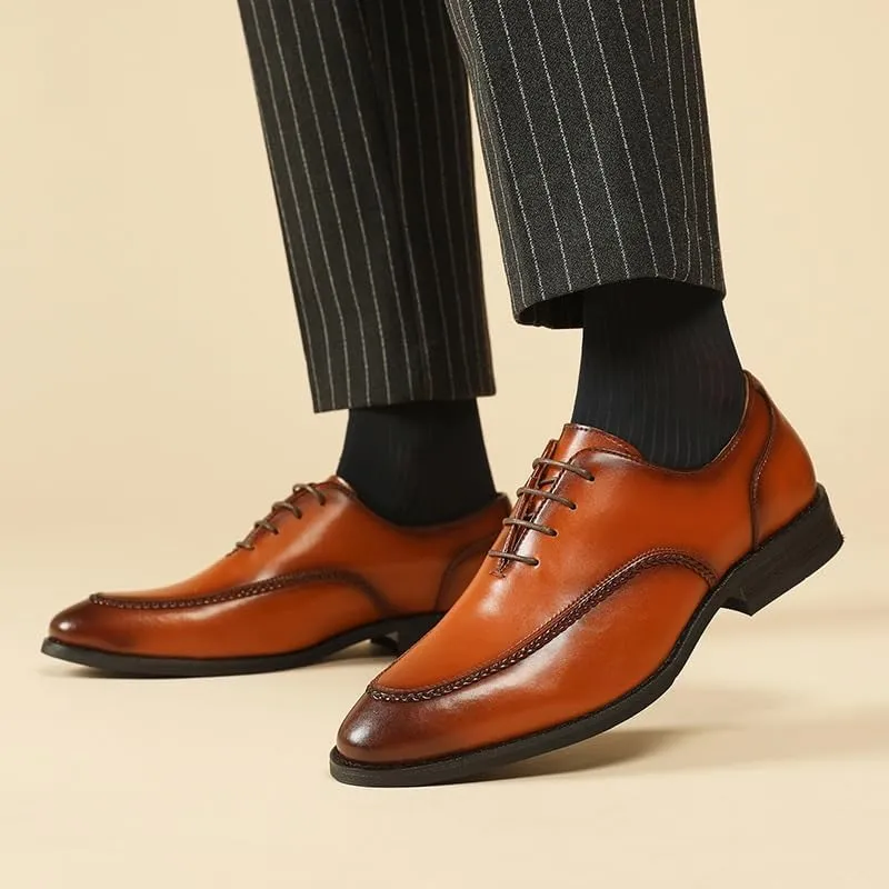 Men's Breathable Leather Wingtip Brogue Oxfords Classic Round Toe Shiny Checkered Comfortable Dress Loafers