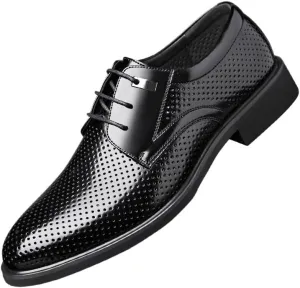 Men's Breathable Leather Wingtip Brogue Oxfords for Summer Outdoor Driving & Walking