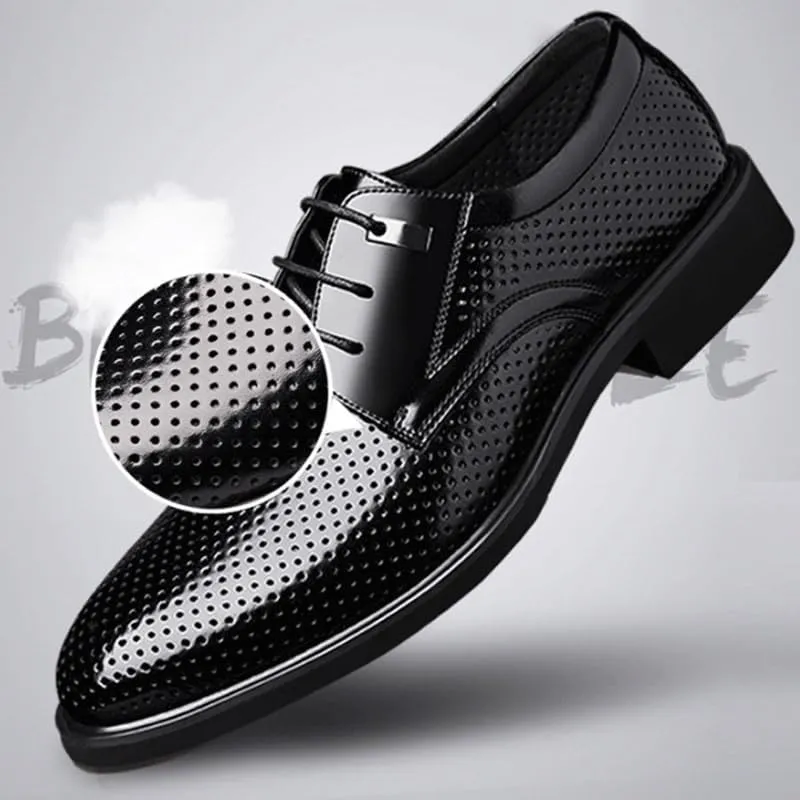Men's Breathable Leather Wingtip Brogue Oxfords for Summer Outdoor Driving & Walking