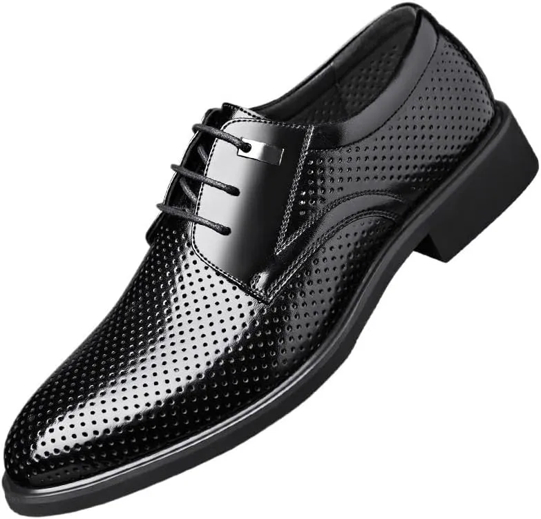 Men's Breathable Leather Wingtip Brogue Oxfords for Summer Outdoor Driving & Walking