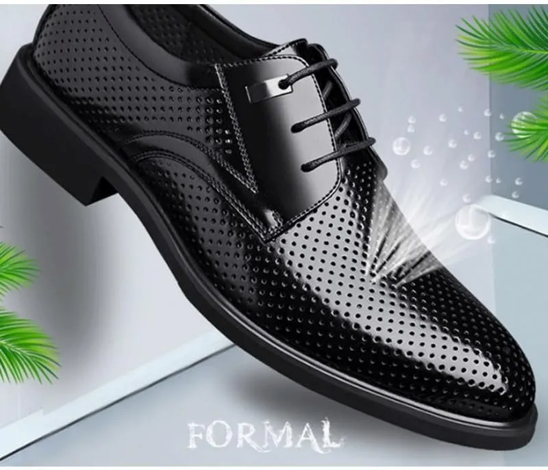 Men's Breathable Leather Wingtip Brogue Oxfords for Summer Outdoor Driving & Walking