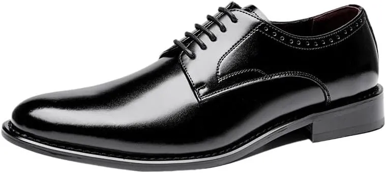 Men's Breathable Leather Wingtip Brogue Oxfords for Wedding Evening Uniform Party Dress Shoes