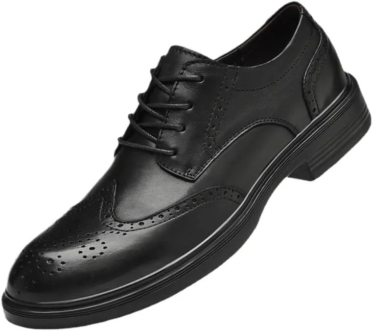 Men's Breathable Leather Wingtip Brogue Oxfords for Weddings, Parties, Work, Church, Pro