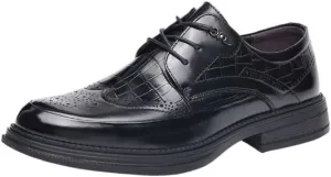 Men's Breathable Leather Wingtip Brogue Oxfords Formal Business Casual Lace Up Punched Leather Oxford