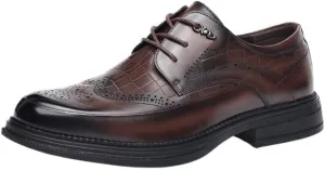 Men's Breathable Leather Wingtip Brogue Oxfords Formal Business Casual Lace Up Punched Leather Oxford