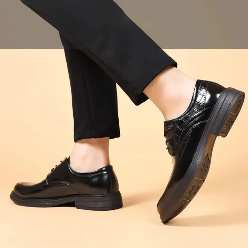 Men's Breathable Leather Wingtip Brogue Oxfords Formal Business Casual Lace Up Punched Leather Oxford