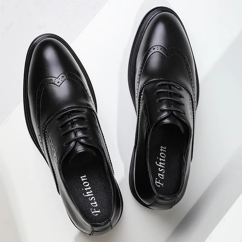 Men's Breathable Leather Wingtip Brogue Oxfords Formal Business Casual Oxford Trendy Upper Tuxedo Shoes for Men