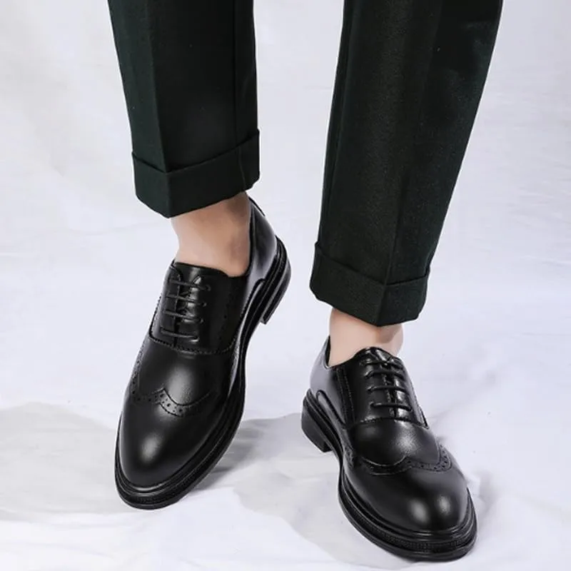 Men's Breathable Leather Wingtip Brogue Oxfords Formal Business Casual Oxford Trendy Upper Tuxedo Shoes for Men