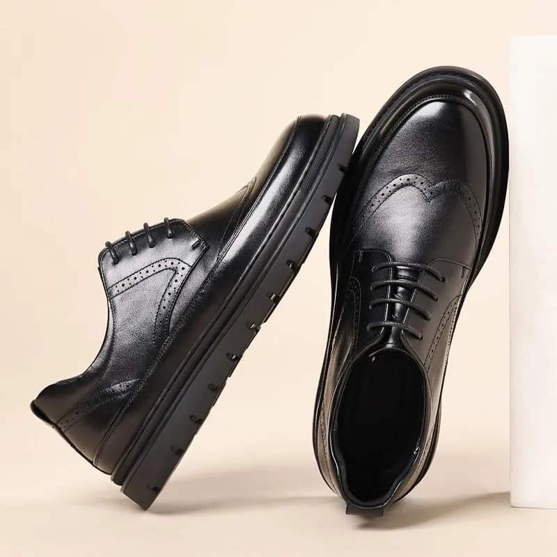 Men's Breathable Leather Wingtip Brogue Oxfords Genuine Derby Fashion Formal Tuxedo Walking Shoes for Men
