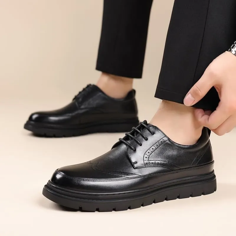 Men's Breathable Leather Wingtip Brogue Oxfords Genuine Derby Fashion Formal Tuxedo Walking Shoes for Men