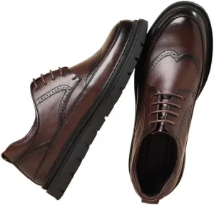 Men's Breathable Leather Wingtip Brogue Oxfords Genuine Derby Fashion Formal Tuxedo Walking Shoes for Men