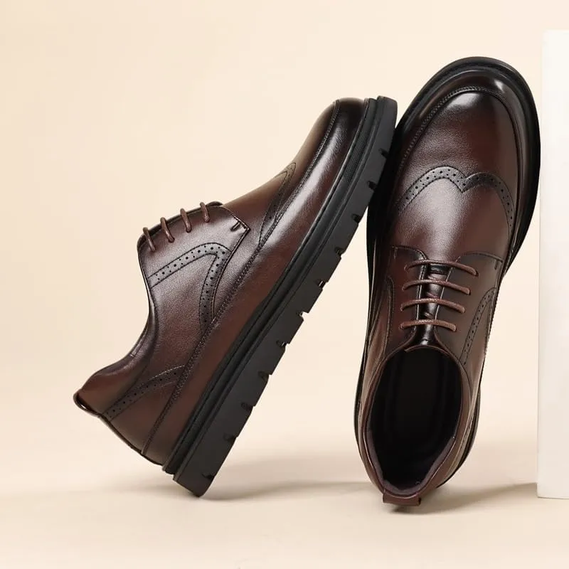 Men's Breathable Leather Wingtip Brogue Oxfords Genuine Derby Fashion Formal Tuxedo Walking Shoes for Men