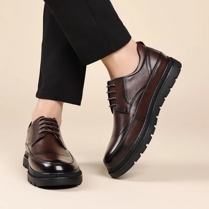 Men's Breathable Leather Wingtip Brogue Oxfords Genuine Derby Fashion Formal Tuxedo Walking Shoes for Men