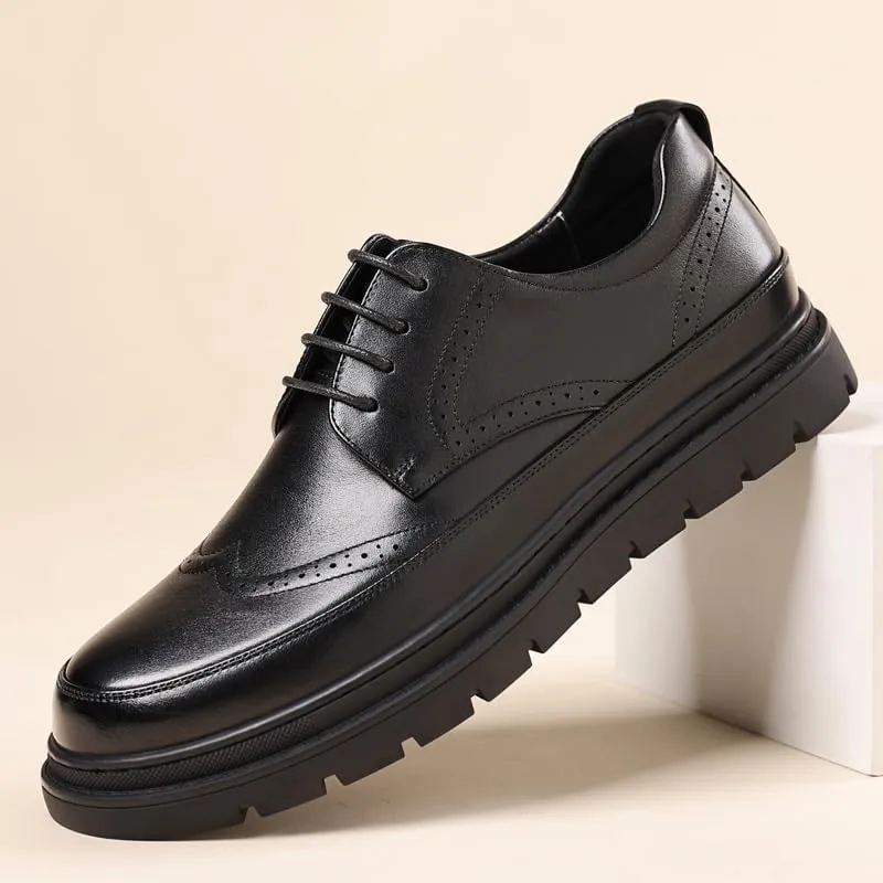 Men's Breathable Leather Wingtip Brogue Oxfords Genuine Derby Fashion Formal Tuxedo Walking Shoes for Men