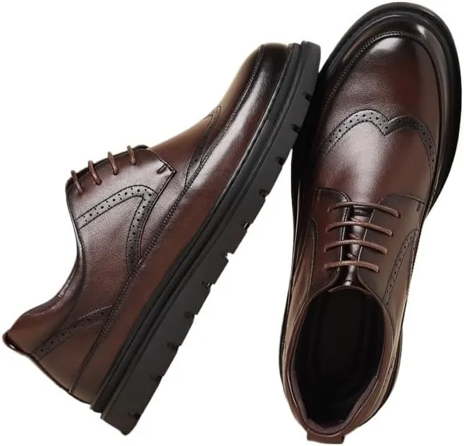 Men's Breathable Leather Wingtip Brogue Oxfords Genuine Derby Fashion Formal Tuxedo Walking Shoes for Men