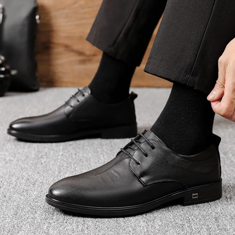 Men's Breathable Leather Wingtip Brogue Oxfords Lightweight All-Day Comfort Non-Slip Soft Sole Penny