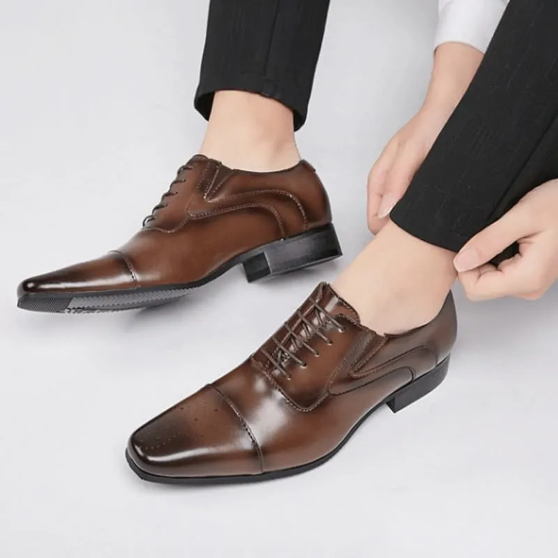 Men's Breathable Leather Wingtip Brogue Oxfords Men Comfort Hand Stitched Business Formal Derby Shoes
